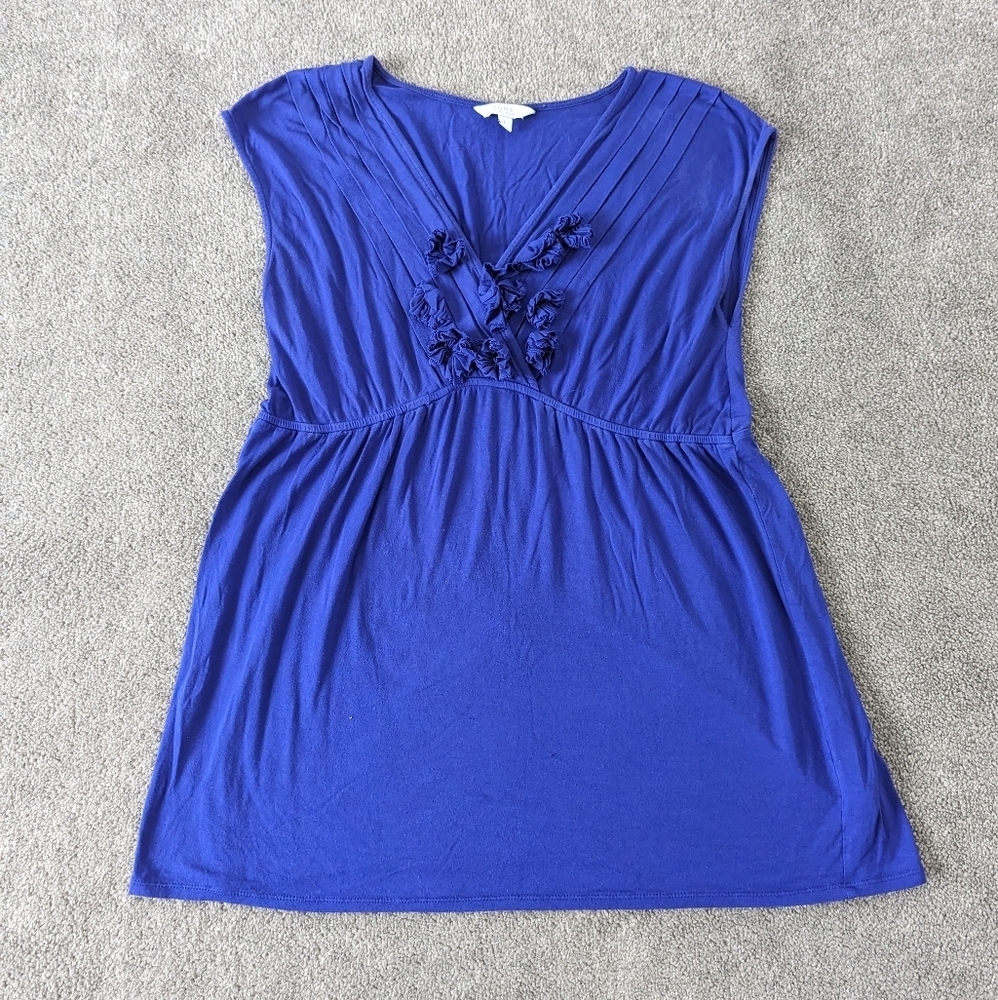 Pure Alfred Sung Women's Babydoll Blouse Size Large Ruffle Floral Purple Y2K